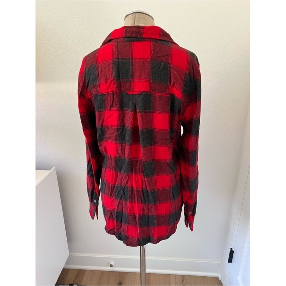 American Eagle Red Grey Buffalo Plaid Flannel Boyfriend Fit Button Down Shirt M - Picture 2 of 8